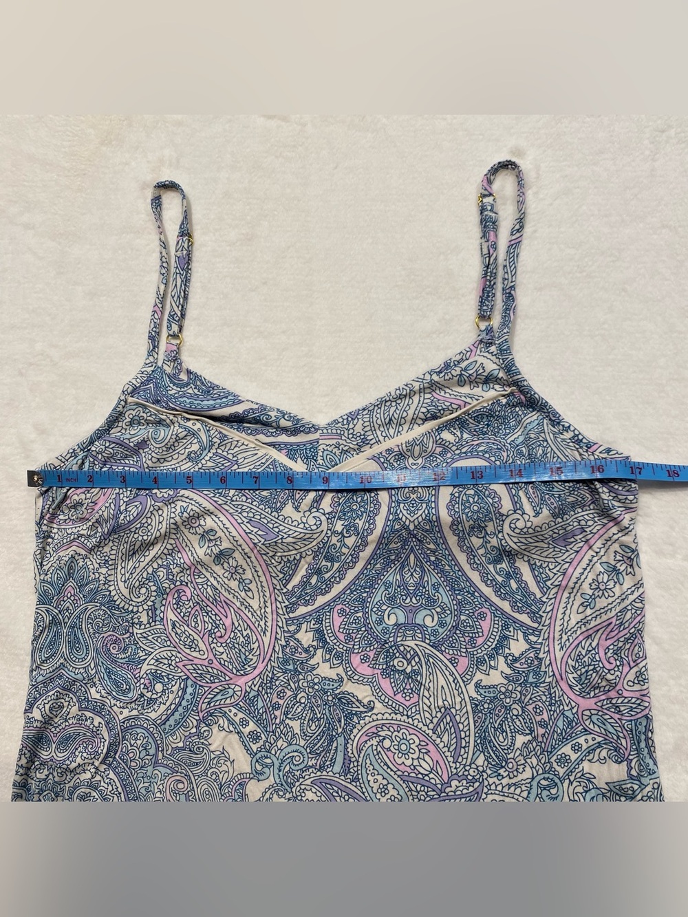 (M) Soma Cool Nights Printed Piped Pajama Cami Shorts Set Paisley Cream Blue - Picture 4 of 16